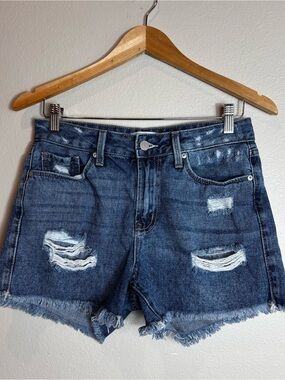 Just Black Distressed Dark Blue Denim Jean Shorts